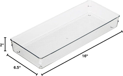 Clear Drawer Organizer - 3" X 12.5" - Ideal for Organizing Kitchen Drawers, Office, Desk, Silverware, Kitchen Utensils, Cosmetics and Bathrooms