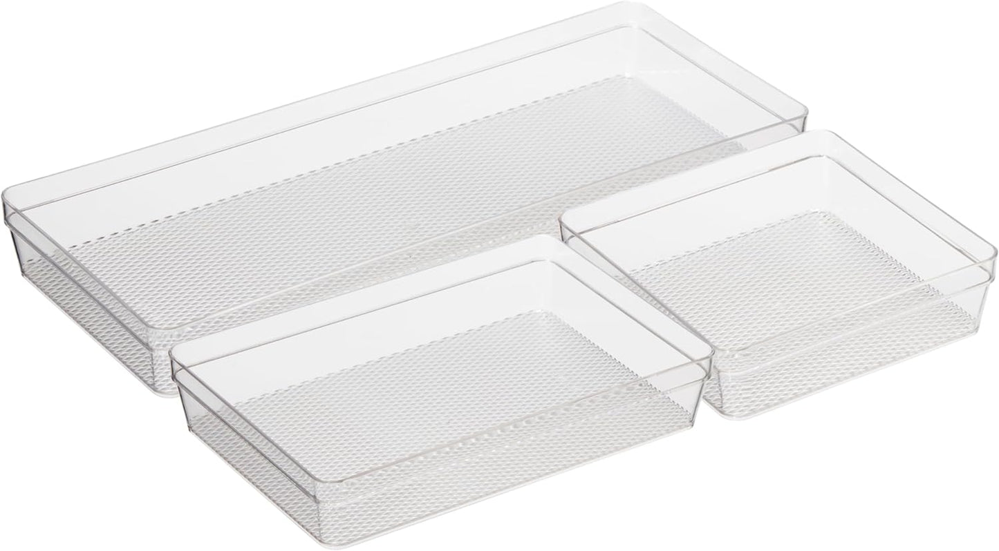Clear Drawer Organizer - 3" X 12.5" - Ideal for Organizing Kitchen Drawers, Office, Desk, Silverware, Kitchen Utensils, Cosmetics and Bathrooms