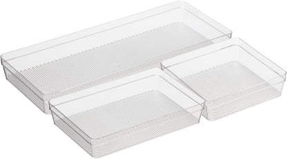 Clear Drawer Organizer - 3" X 12.5" - Ideal for Organizing Kitchen Drawers, Office, Desk, Silverware, Kitchen Utensils, Cosmetics and Bathrooms