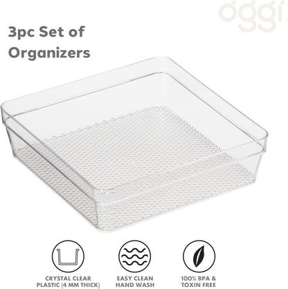 Clear Drawer Organizer - 3" X 12.5" - Ideal for Organizing Kitchen Drawers, Office, Desk, Silverware, Kitchen Utensils, Cosmetics and Bathrooms