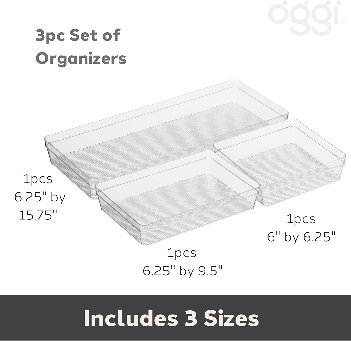 Clear Drawer Organizer - 3" X 12.5" - Ideal for Organizing Kitchen Drawers, Office, Desk, Silverware, Kitchen Utensils, Cosmetics and Bathrooms