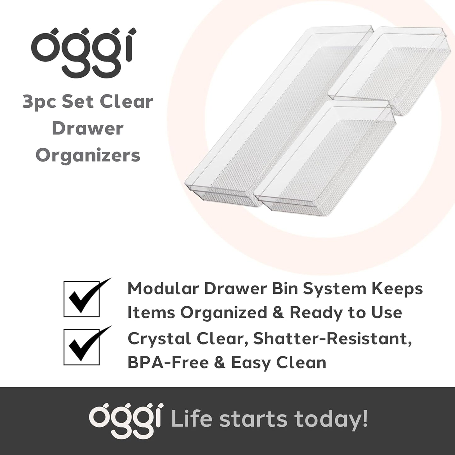 Clear Drawer Organizer - 3" X 12.5" - Ideal for Organizing Kitchen Drawers, Office, Desk, Silverware, Kitchen Utensils, Cosmetics and Bathrooms