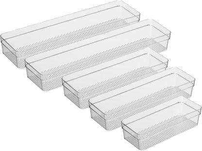 Clear Drawer Organizer - 3" X 12.5" - Ideal for Organizing Kitchen Drawers, Office, Desk, Silverware, Kitchen Utensils, Cosmetics and Bathrooms