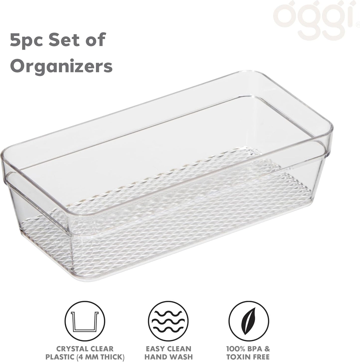 Clear Drawer Organizer - 3" X 12.5" - Ideal for Organizing Kitchen Drawers, Office, Desk, Silverware, Kitchen Utensils, Cosmetics and Bathrooms
