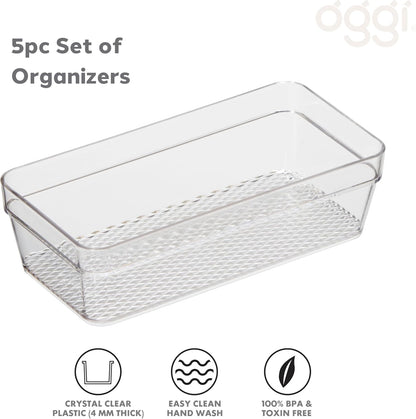 Clear Drawer Organizer - 3" X 12.5" - Ideal for Organizing Kitchen Drawers, Office, Desk, Silverware, Kitchen Utensils, Cosmetics and Bathrooms
