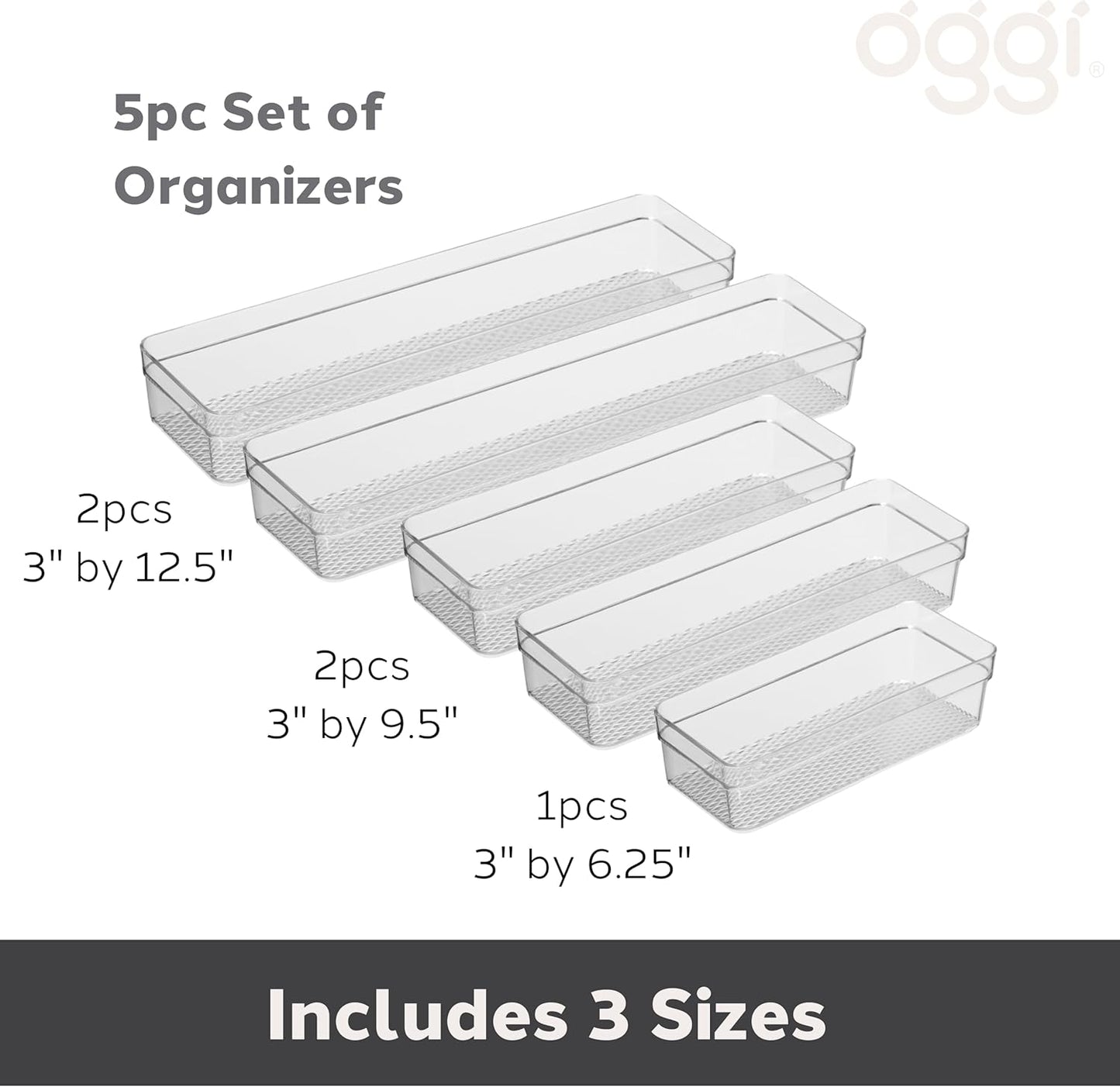 Clear Drawer Organizer - 3" X 12.5" - Ideal for Organizing Kitchen Drawers, Office, Desk, Silverware, Kitchen Utensils, Cosmetics and Bathrooms