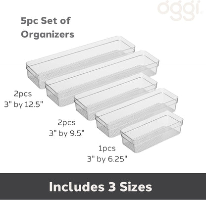 Clear Drawer Organizer - 3" X 12.5" - Ideal for Organizing Kitchen Drawers, Office, Desk, Silverware, Kitchen Utensils, Cosmetics and Bathrooms