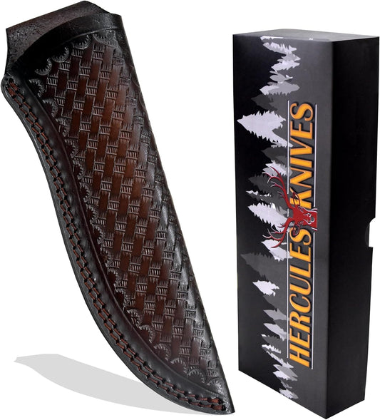 Custom Leather Sheath Tooled Leather Sheath/Hunting Knife Sheath Universal Leather Knife Sheath, 100% Real Laether/ (Dark Brown, 9.0" Inches)