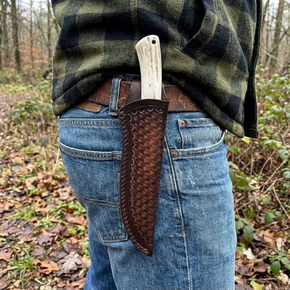 Custom Leather Sheath Tooled Leather Sheath/Hunting Knife Sheath Universal Leather Knife Sheath, 100% Real Laether/ (Dark Brown, 9.0" Inches)