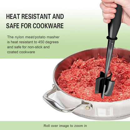 Meat Chopper, 5 Curve Blades Ground Beef Smasher, Heat Resistant Hamburger Smasher Tool, Nylon Potato Masher Utensil, Ground Meat Chopper, Meat Separator Tool for Hamburger, Non Stick Mix Chopper