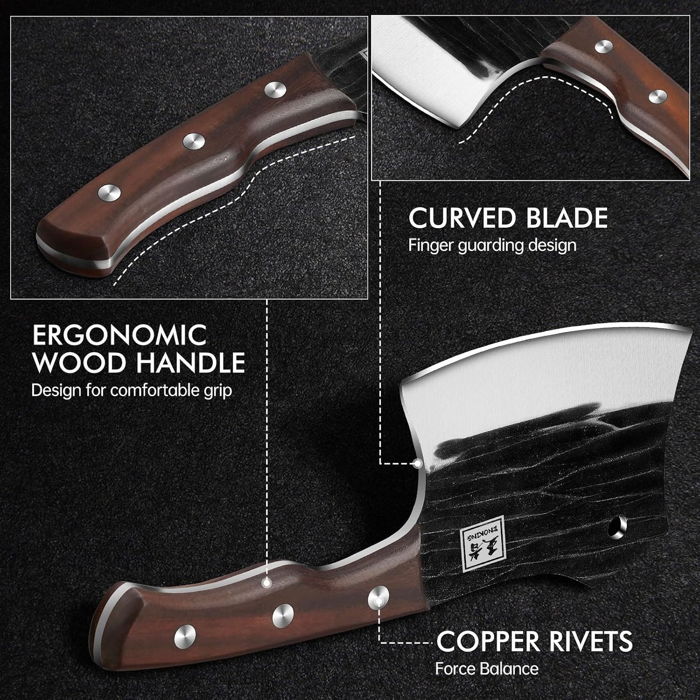 7.5″ Cleaver Knife, Chef’s Knives – Hand Forged, German High Carbon Stainless Steel Butcher Knife with Full Tang Handle for Home Kitchen & Restaurant