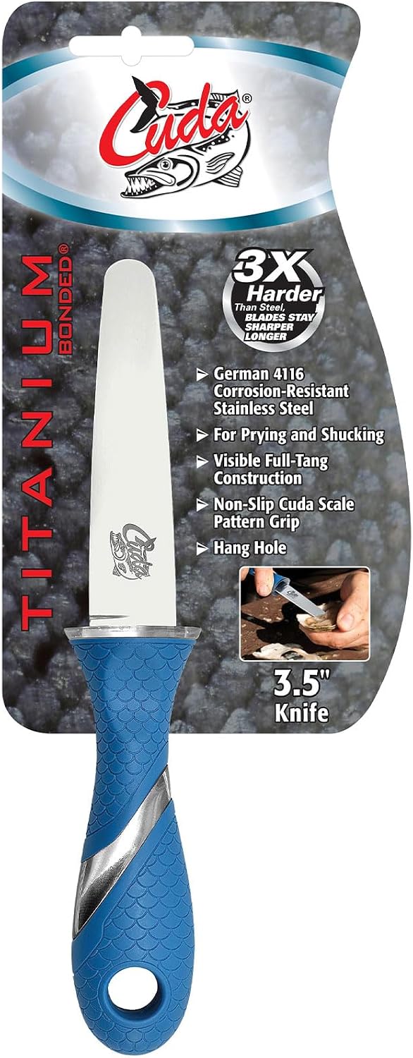 3.5" Shucking Knife | Titanium Bonded Rust & Corrosion Resistant Stainless Steel Oyster Prying & Shucking Tool with Non-Slip Scale Pattern Grip