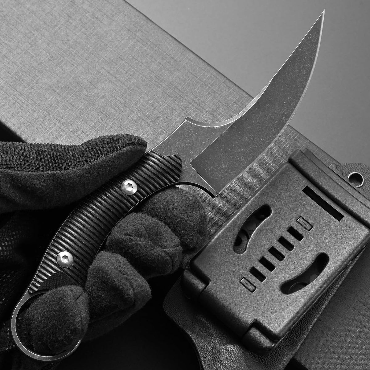 Ccanku C1490 Fixed Blade Knives 8 Inch Claw Knife D2 Blade Steel & G10 Handle Outdoor EDC Knife Suitable for Outdoor, Survival, Bushcraft with K Sheath(Black)