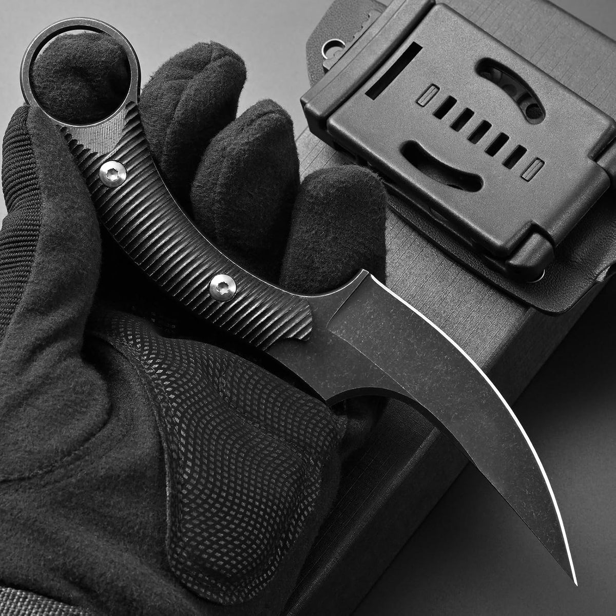 Ccanku C1490 Fixed Blade Knives 8 Inch Claw Knife D2 Blade Steel & G10 Handle Outdoor EDC Knife Suitable for Outdoor, Survival, Bushcraft with K Sheath(Black)