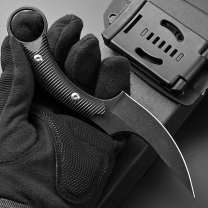 Ccanku C1490 Fixed Blade Knives 8 Inch Claw Knife D2 Blade Steel & G10 Handle Outdoor EDC Knife Suitable for Outdoor, Survival, Bushcraft with K Sheath(Black)