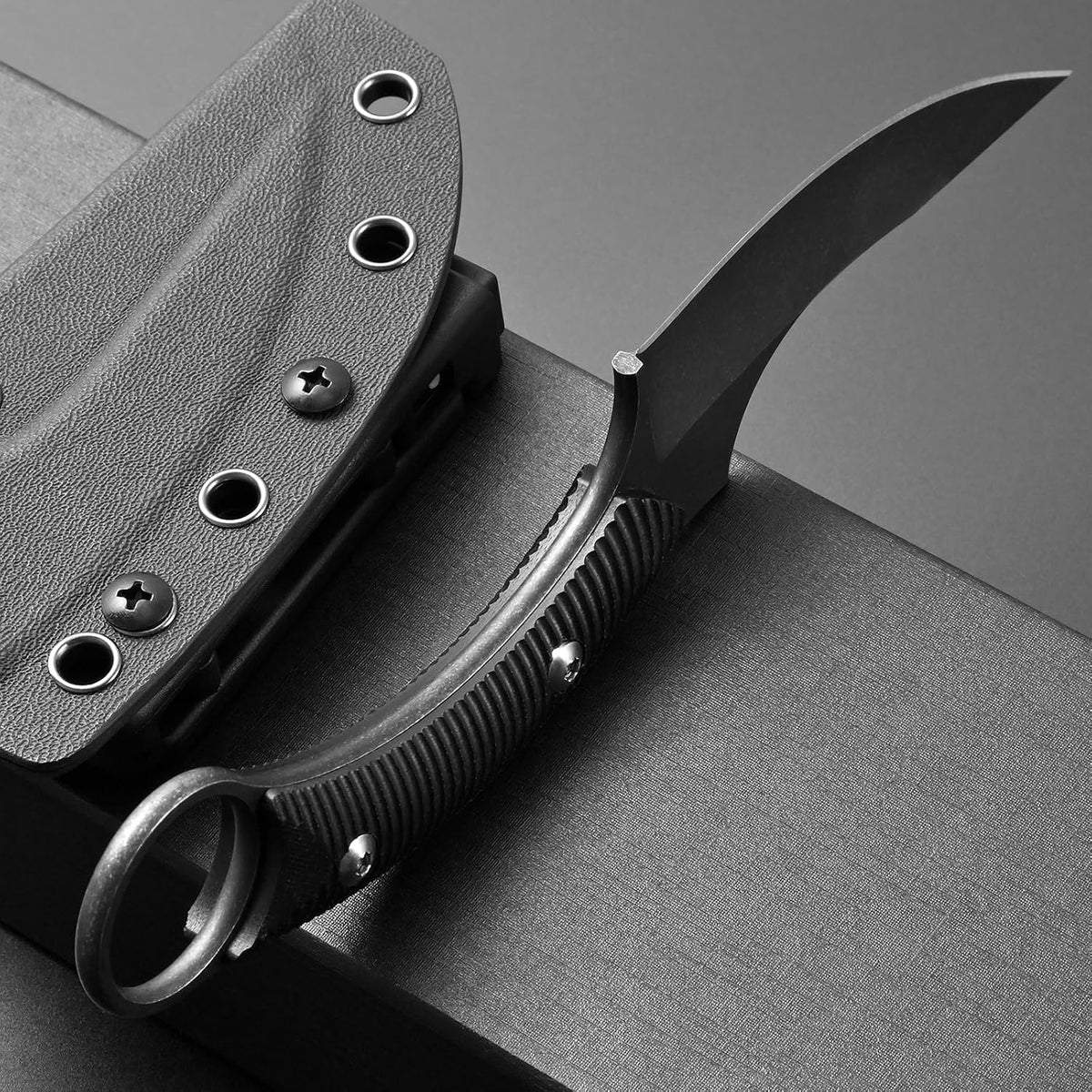 Ccanku C1490 Fixed Blade Knives 8 Inch Claw Knife D2 Blade Steel & G10 Handle Outdoor EDC Knife Suitable for Outdoor, Survival, Bushcraft with K Sheath(Black)