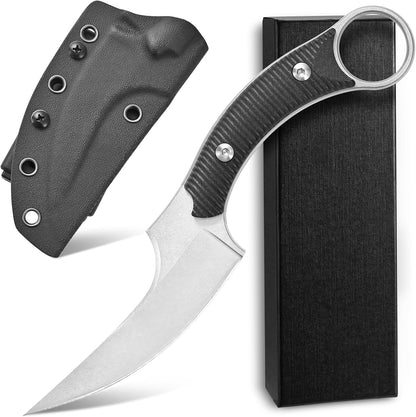 Ccanku C1490 Fixed Blade Knives 8 Inch Claw Knife D2 Blade Steel & G10 Handle Outdoor EDC Knife Suitable for Outdoor, Survival, Bushcraft with K Sheath(Black)