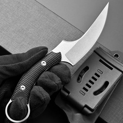 Ccanku C1490 Fixed Blade Knives 8 Inch Claw Knife D2 Blade Steel & G10 Handle Outdoor EDC Knife Suitable for Outdoor, Survival, Bushcraft with K Sheath(Black)