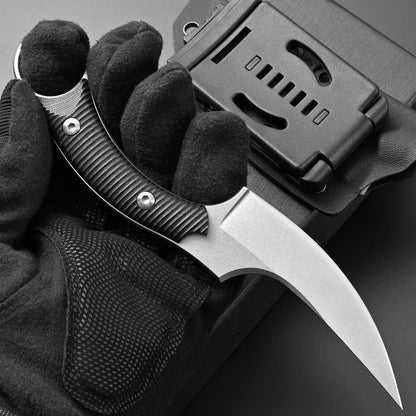 Ccanku C1490 Fixed Blade Knives 8 Inch Claw Knife D2 Blade Steel & G10 Handle Outdoor EDC Knife Suitable for Outdoor, Survival, Bushcraft with K Sheath(Black)