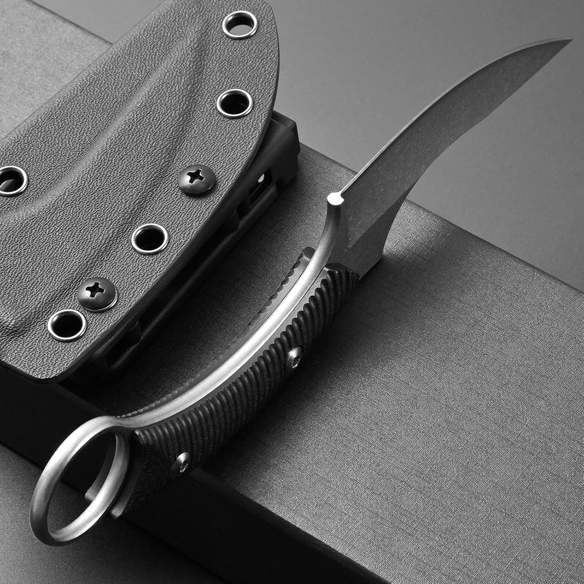 Ccanku C1490 Fixed Blade Knives 8 Inch Claw Knife D2 Blade Steel & G10 Handle Outdoor EDC Knife Suitable for Outdoor, Survival, Bushcraft with K Sheath(Black)