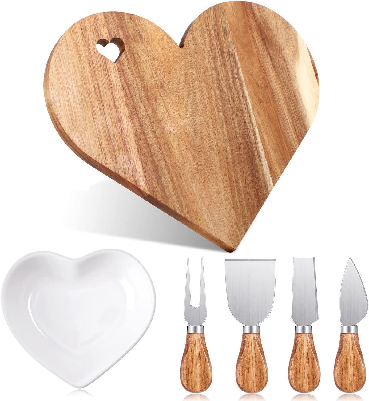 6 Pcs Heart Shaped Charcuterie Board and Serving Set