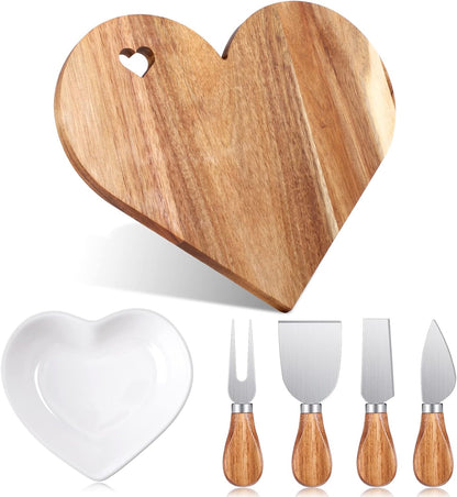 6 Pcs Heart Shaped Charcuterie Board and Serving Set
