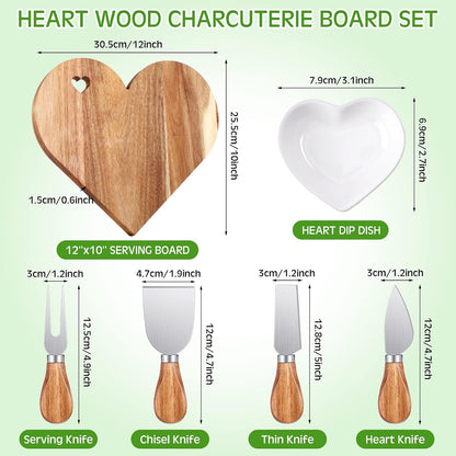 6 Pcs Heart Shaped Charcuterie Board and Serving Set