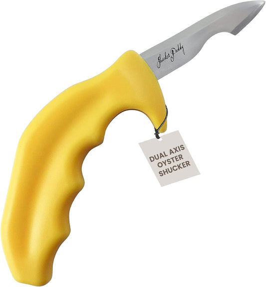 Shucker Paddy Malpeque Oyster Shucking Knife – Ergonomic Dual Axis Oyster Shucker Tool with 2" / 5 CM Stainless Steel Blade - Perfect for kitchen Collections – Non-Slip Handle, Yellow