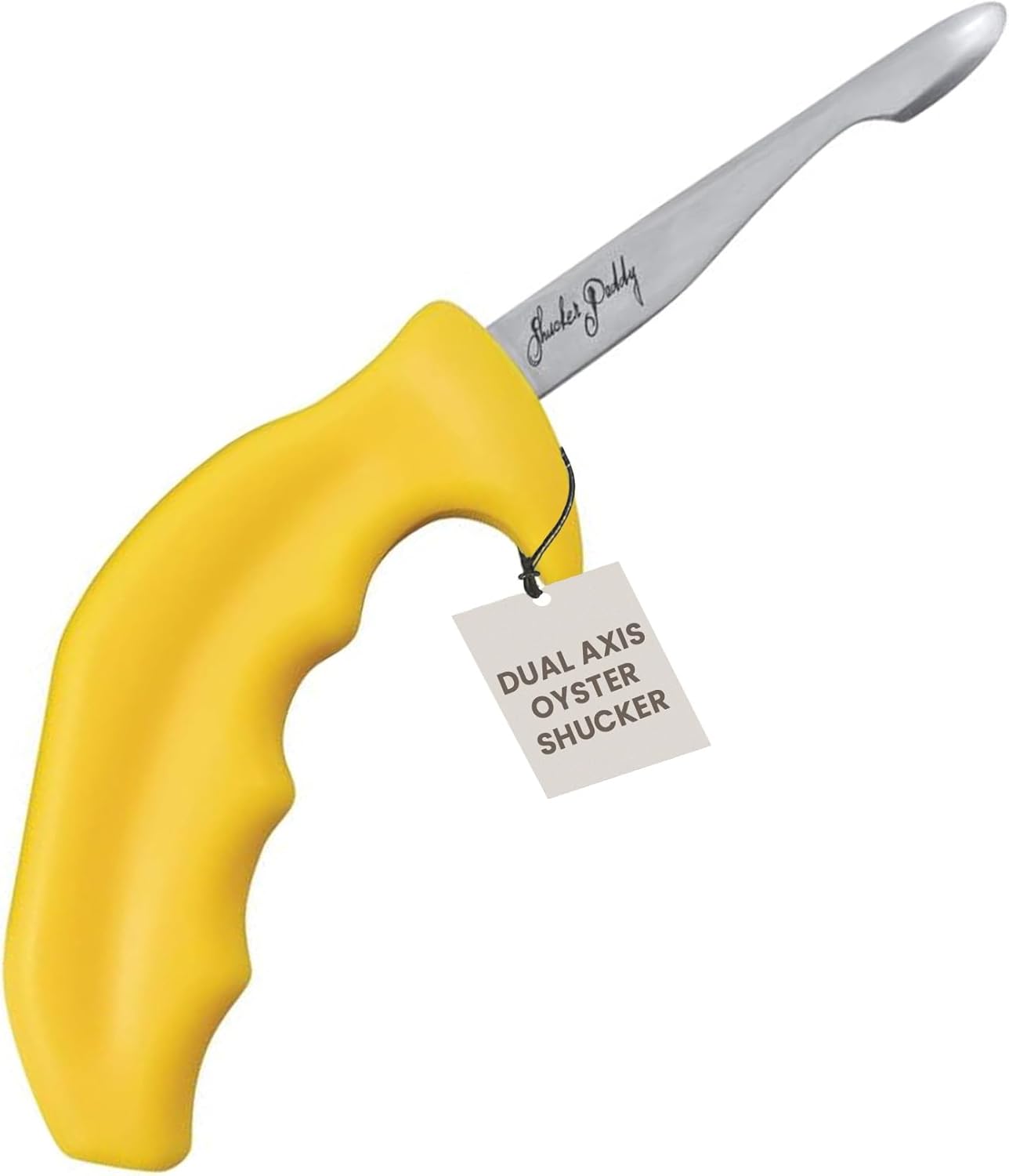 Shucker Paddy Malpeque Oyster Shucking Knife – Ergonomic Dual Axis Oyster Shucker Tool with 2" / 5 CM Stainless Steel Blade - Perfect for kitchen Collections – Non-Slip Handle, Yellow