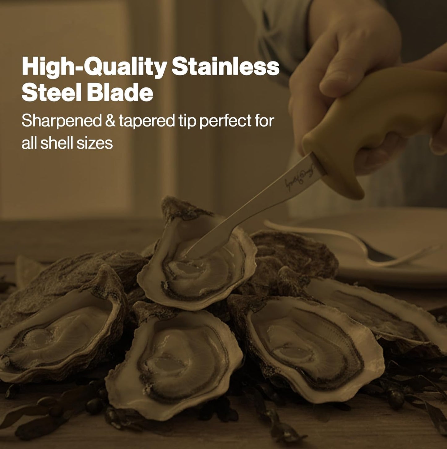 Shucker Paddy Malpeque Oyster Shucking Knife – Ergonomic Dual Axis Oyster Shucker Tool with 2" / 5 CM Stainless Steel Blade - Perfect for kitchen Collections – Non-Slip Handle, Yellow