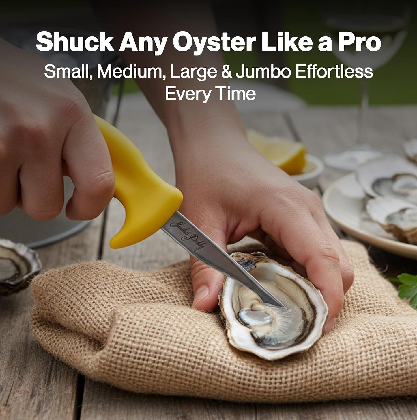 Shucker Paddy Malpeque Oyster Shucking Knife – Ergonomic Dual Axis Oyster Shucker Tool with 2" / 5 CM Stainless Steel Blade - Perfect for kitchen Collections – Non-Slip Handle, Yellow