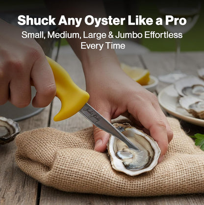 Shucker Paddy Malpeque Oyster Shucking Knife – Ergonomic Dual Axis Oyster Shucker Tool with 2" / 5 CM Stainless Steel Blade - Perfect for kitchen Collections – Non-Slip Handle, Yellow