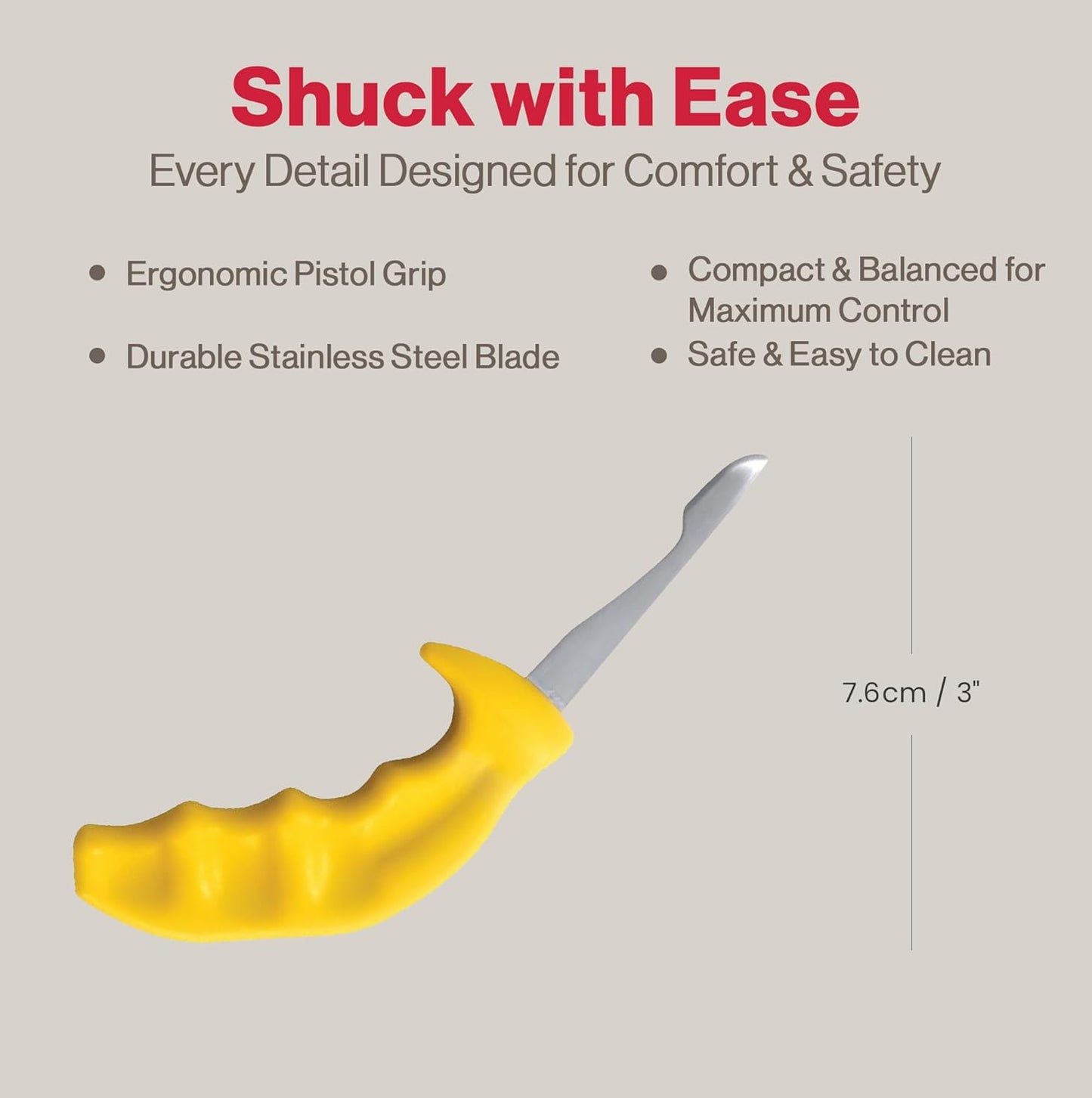 Shucker Paddy Malpeque Oyster Shucking Knife – Ergonomic Dual Axis Oyster Shucker Tool with 2" / 5 CM Stainless Steel Blade - Perfect for kitchen Collections – Non-Slip Handle, Yellow