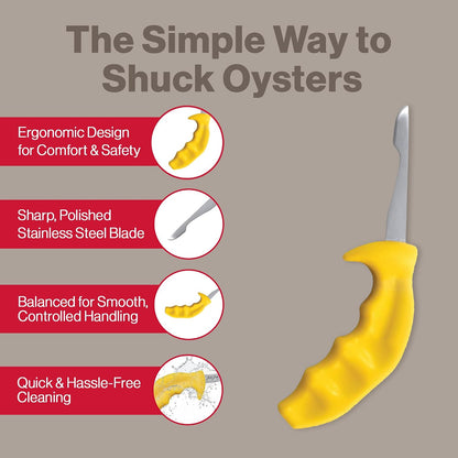 Shucker Paddy Malpeque Oyster Shucking Knife – Ergonomic Dual Axis Oyster Shucker Tool with 2" / 5 CM Stainless Steel Blade - Perfect for kitchen Collections – Non-Slip Handle, Yellow