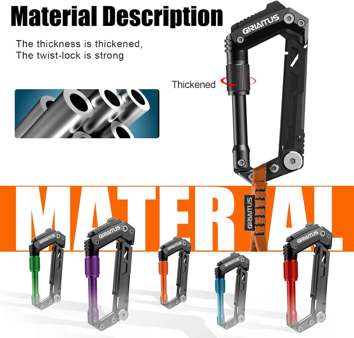 Carabiner Multitool 8-in-1 EDC Carabiners Pocket Knife for Camping, Black | Gifts for Men, Folding Serrated Knife, Bottle Opener, Rope Cutter, Screwdriver, Ruler, Survival Gear for Hiking Packs Carry