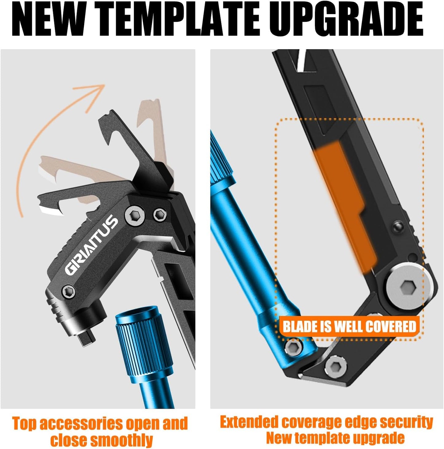Carabiner Multitool 8-in-1 EDC Carabiners Pocket Knife for Camping, Black | Gifts for Men, Folding Serrated Knife, Bottle Opener, Rope Cutter, Screwdriver, Ruler, Survival Gear for Hiking Packs Carry