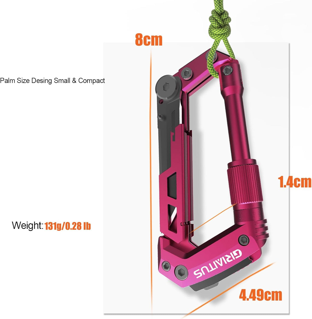 Carabiner Multitool 8-in-1 EDC Carabiners Pocket Knife for Camping, Black | Gifts for Men, Folding Serrated Knife, Bottle Opener, Rope Cutter, Screwdriver, Ruler, Survival Gear for Hiking Packs Carry