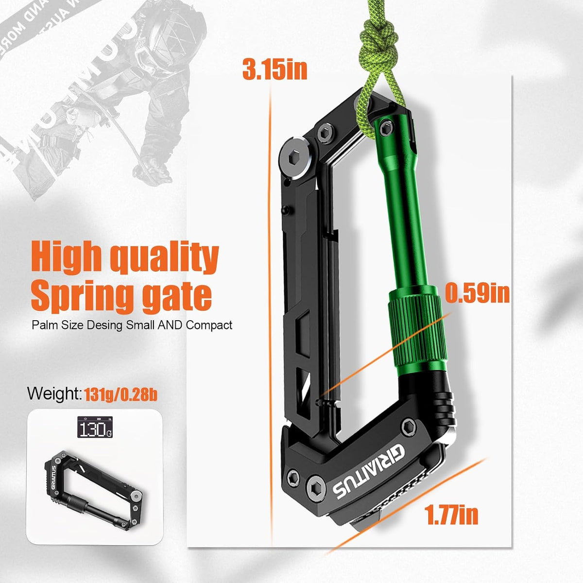 Carabiner Multitool 8-in-1 EDC Carabiners Pocket Knife for Camping, Black | Gifts for Men, Folding Serrated Knife, Bottle Opener, Rope Cutter, Screwdriver, Ruler, Survival Gear for Hiking Packs Carry