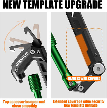 Carabiner Multitool 8-in-1 EDC Carabiners Pocket Knife for Camping, Black | Gifts for Men, Folding Serrated Knife, Bottle Opener, Rope Cutter, Screwdriver, Ruler, Survival Gear for Hiking Packs Carry