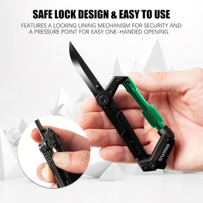 Carabiner Multitool 8-in-1 EDC Carabiners Pocket Knife for Camping, Black | Gifts for Men, Folding Serrated Knife, Bottle Opener, Rope Cutter, Screwdriver, Ruler, Survival Gear for Hiking Packs Carry