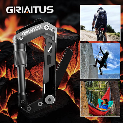 Carabiner Multitool 8-in-1 EDC Carabiners Pocket Knife for Camping, Black | Gifts for Men, Folding Serrated Knife, Bottle Opener, Rope Cutter, Screwdriver, Ruler, Survival Gear for Hiking Packs Carry