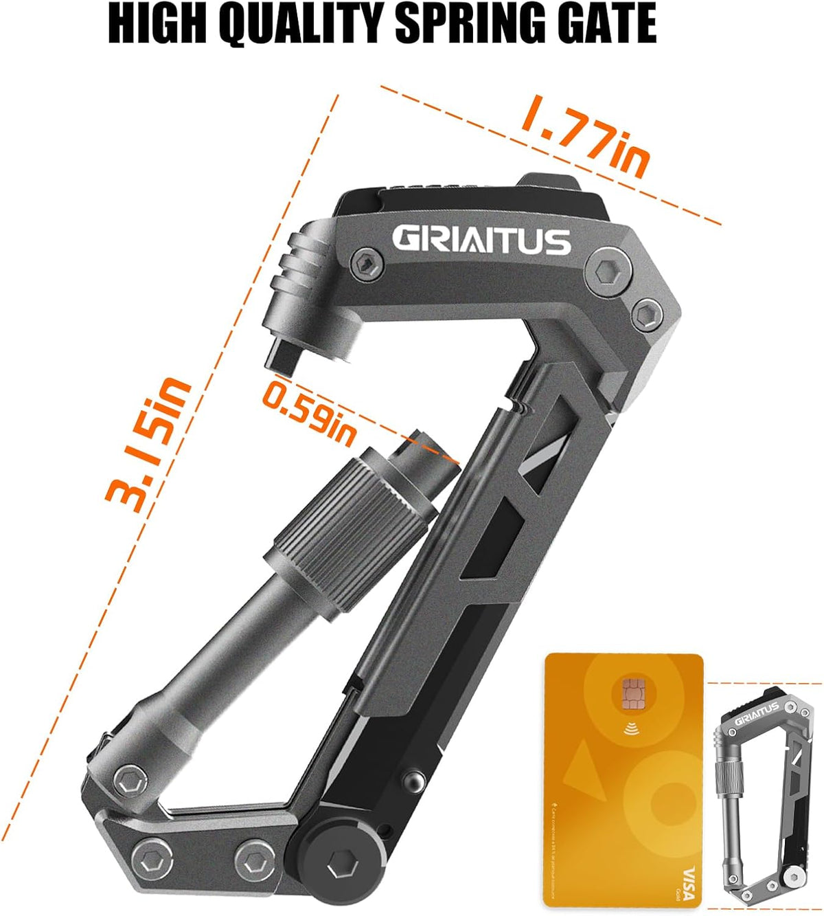 Carabiner Multitool 8-in-1 EDC Carabiners Pocket Knife for Camping, Black | Gifts for Men, Folding Serrated Knife, Bottle Opener, Rope Cutter, Screwdriver, Ruler, Survival Gear for Hiking Packs Carry