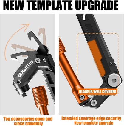 Carabiner Multitool 8-in-1 EDC Carabiners Pocket Knife for Camping, Black | Gifts for Men, Folding Serrated Knife, Bottle Opener, Rope Cutter, Screwdriver, Ruler, Survival Gear for Hiking Packs Carry