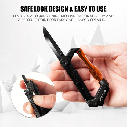 Carabiner Multitool 8-in-1 EDC Carabiners Pocket Knife for Camping, Black | Gifts for Men, Folding Serrated Knife, Bottle Opener, Rope Cutter, Screwdriver, Ruler, Survival Gear for Hiking Packs Carry