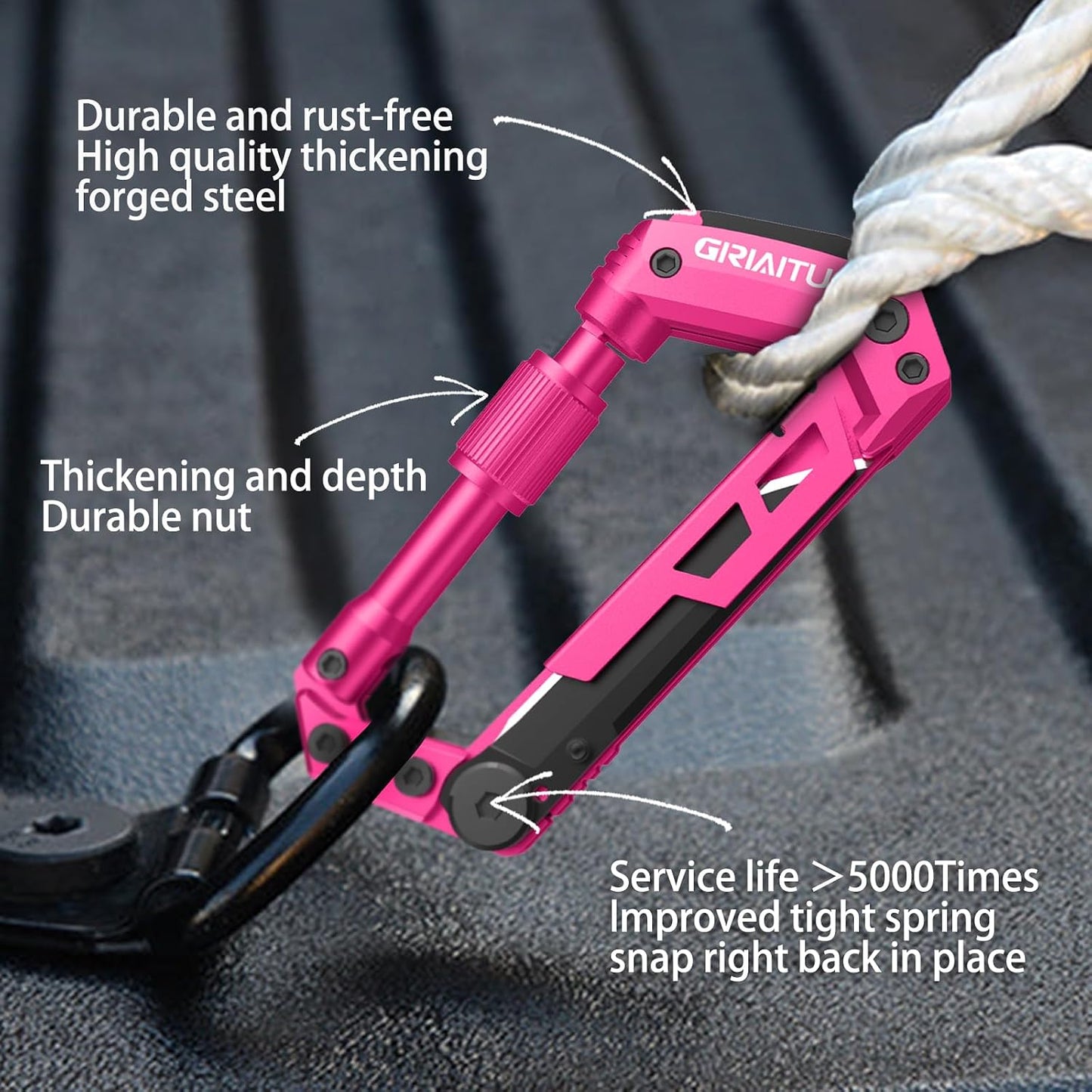 Carabiner Multitool 8-in-1 EDC Carabiners Pocket Knife for Camping, Black | Gifts for Men, Folding Serrated Knife, Bottle Opener, Rope Cutter, Screwdriver, Ruler, Survival Gear for Hiking Packs Carry