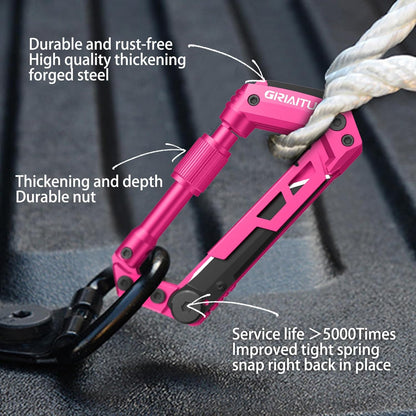 Carabiner Multitool 8-in-1 EDC Carabiners Pocket Knife for Camping, Black | Gifts for Men, Folding Serrated Knife, Bottle Opener, Rope Cutter, Screwdriver, Ruler, Survival Gear for Hiking Packs Carry