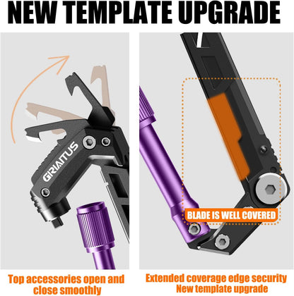Carabiner Multitool 8-in-1 EDC Carabiners Pocket Knife for Camping, Black | Gifts for Men, Folding Serrated Knife, Bottle Opener, Rope Cutter, Screwdriver, Ruler, Survival Gear for Hiking Packs Carry
