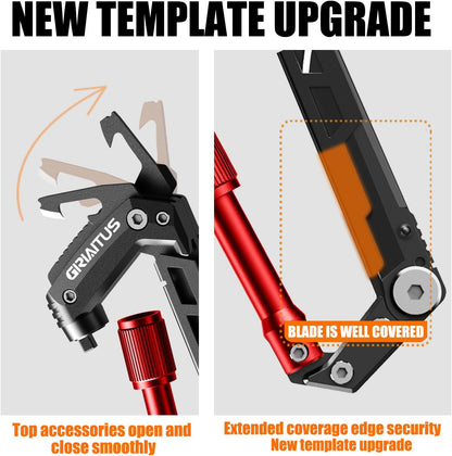 Carabiner Multitool 8-in-1 EDC Carabiners Pocket Knife for Camping, Black | Gifts for Men, Folding Serrated Knife, Bottle Opener, Rope Cutter, Screwdriver, Ruler, Survival Gear for Hiking Packs Carry