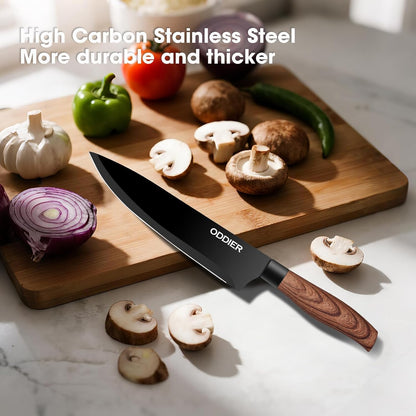 Knife Set, 8 Piece Kitchen Knife Set, Stainless Steel Knives Set for Kitchen, Universal Knife Block Set, Kitchen Kinfe Essentials, New Home Apartment Essentials, Dishwasher Safe (Khaki Wood-Grain)