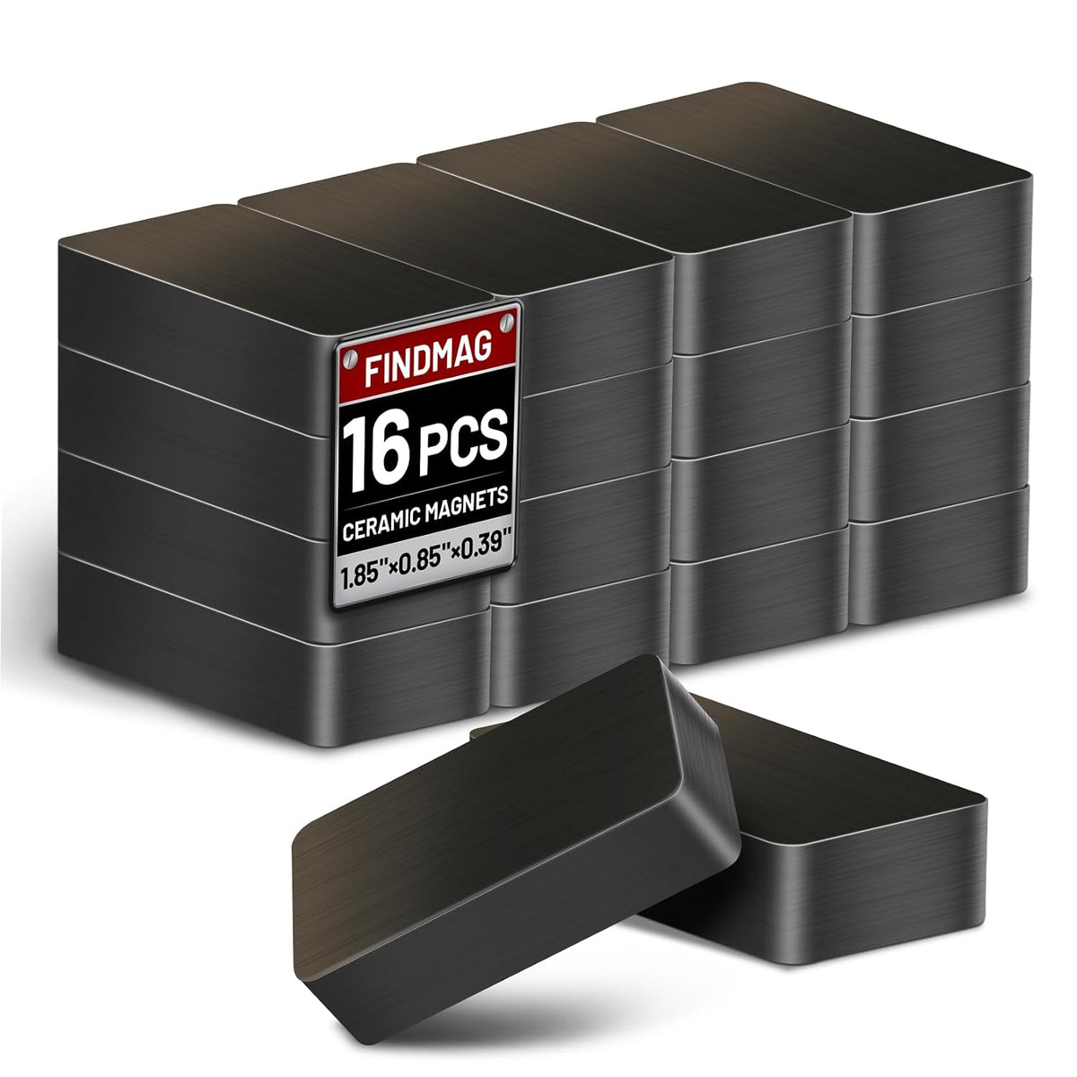 Ceramic Magnet, 16 Pack Ferrite Block Magnets, Industrial Magnets Heavy Duty with Adhesive Backing, Strong Rectangle Magnets for Crafts, Fridge, Whiteboard, Tools – 1.86”L × 0.85”W × 0.39”H